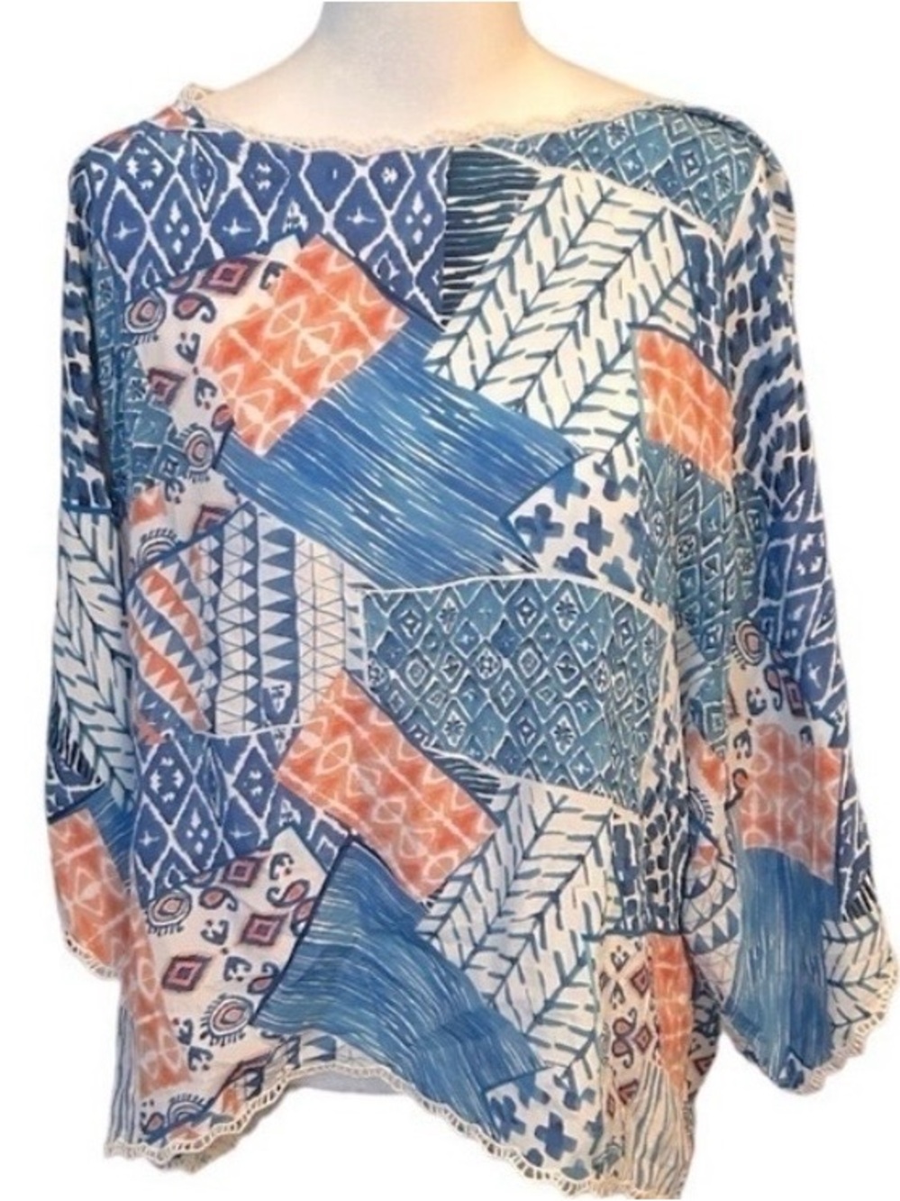 Tolani Multicolor Patchwork Print Silk Tunic Top